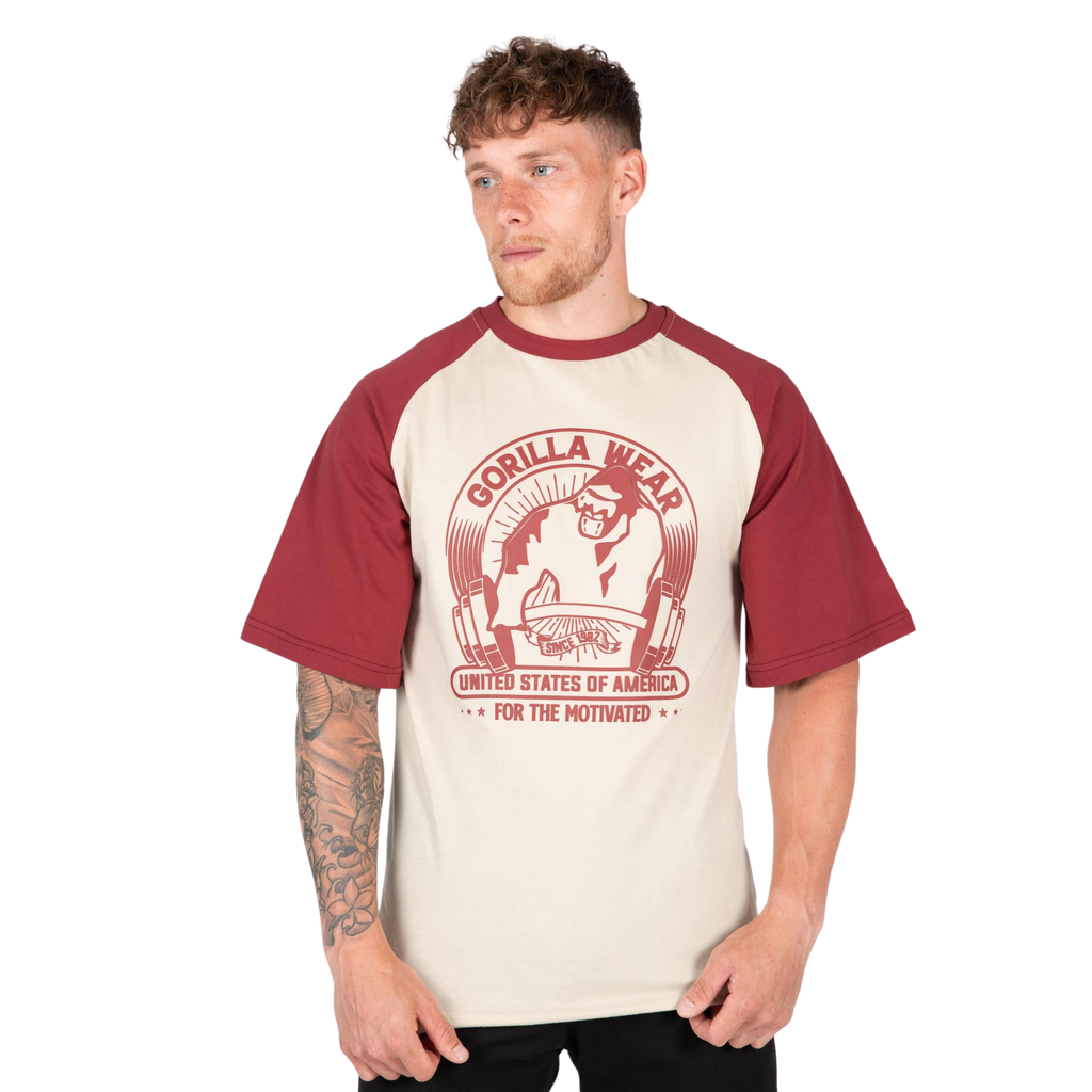 LOGAN OVERSIZED T-SHIRT - BEIGE/RED 